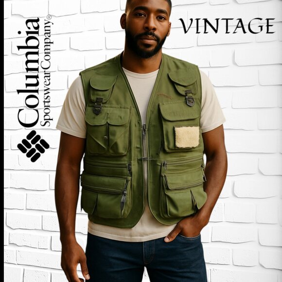 Vintage Columbia Sportswear Green Utility Vest – Timeless Outdoor Style!  Med - Picture 1 of 9